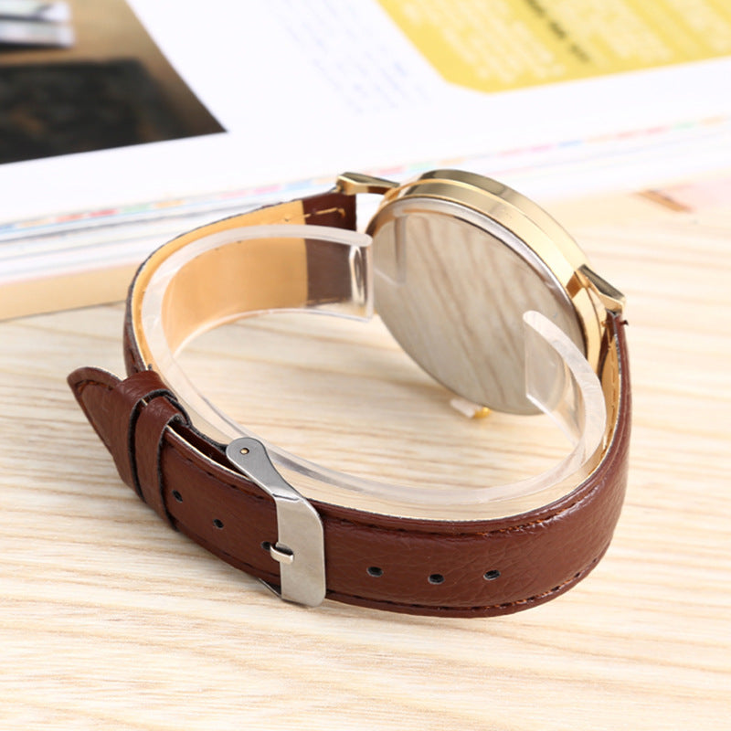Reloj de rosa de la correa de cuero de imitación de espejo de vidrio al por mayor